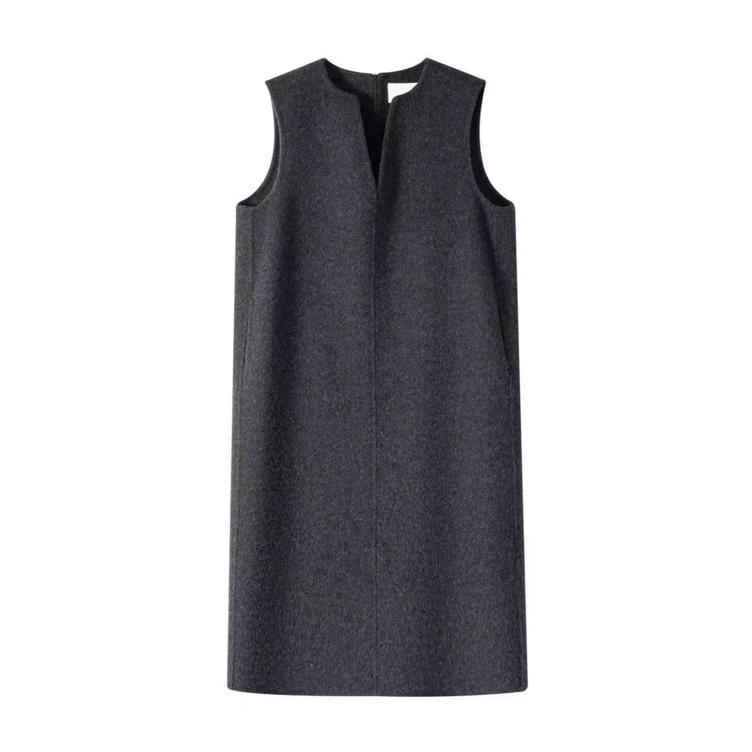 HENIMAN/恒依曼极简秋冬V领时髦显瘦毛呢背心裙6070