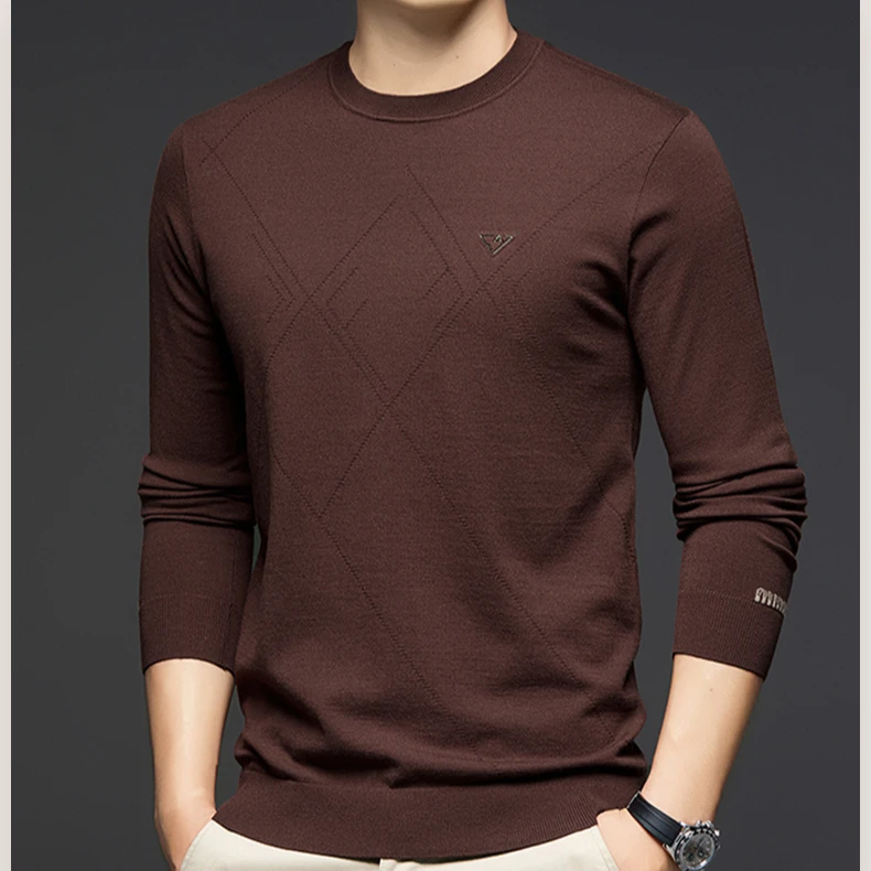 蒂斯派尔男针织长袖T恤中年时尚休闲针织衫卫衣薄圆领毛衣打底衫