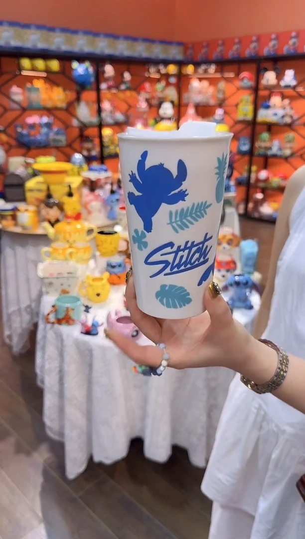 瓷片@@史迪奇双层陶瓷水杯