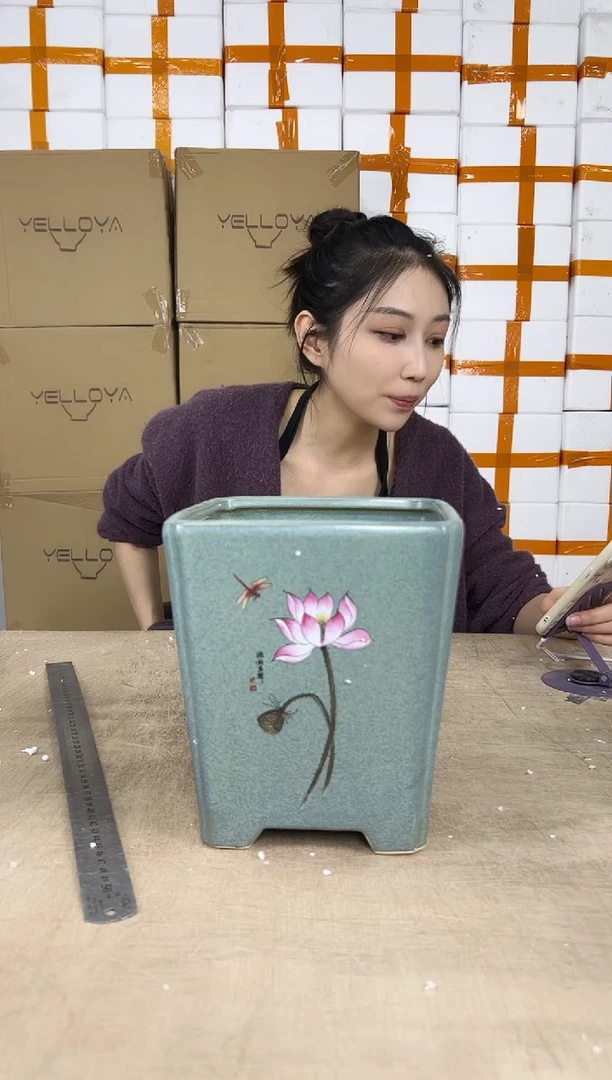 四方深绿荷花大号19x21