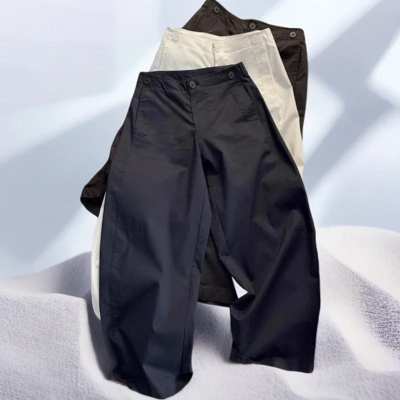 藏青色休闲西装裤女夏季薄款大码胖mm显瘦设计感高腰九分气球裤