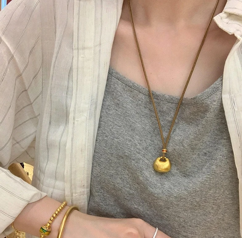 铜棉绳项链 金店同款金福字小钱袋项链小胖福金坨吊坠锁包