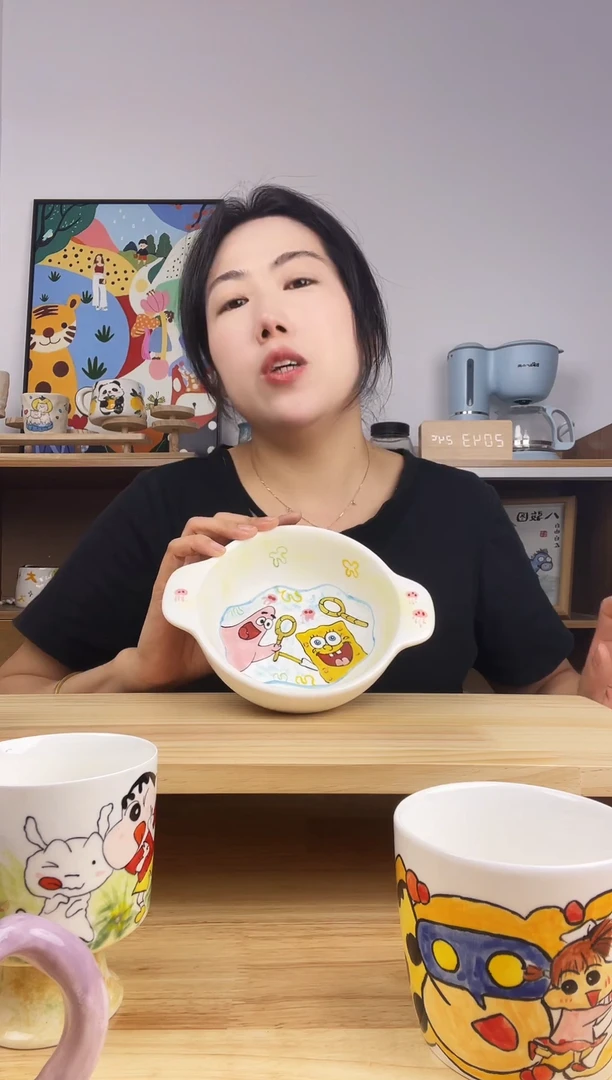 瓷片景德镇高温釉下彩陶瓷手绘卡通创意设计款