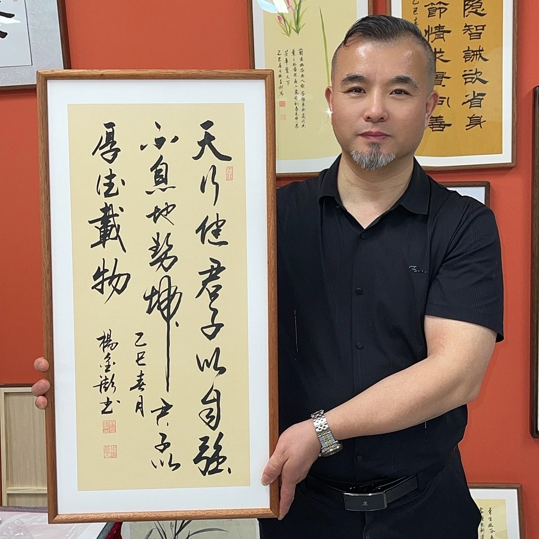 杨金澎作品/天行健君子以自强不息/古宣带框/35*70厘米左右