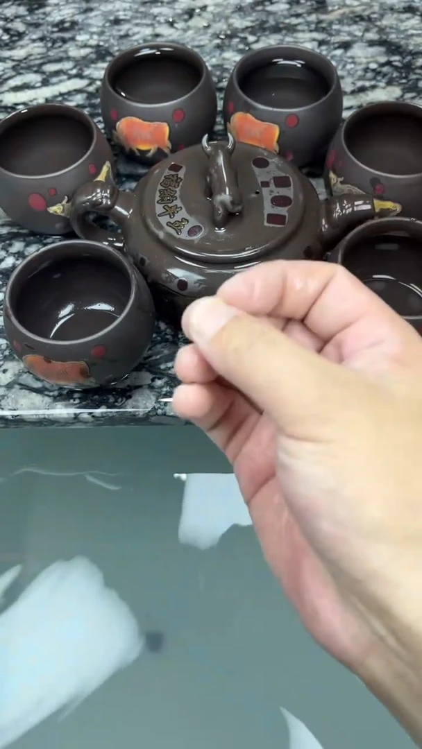 紫砂五牛纳福一壶六杯