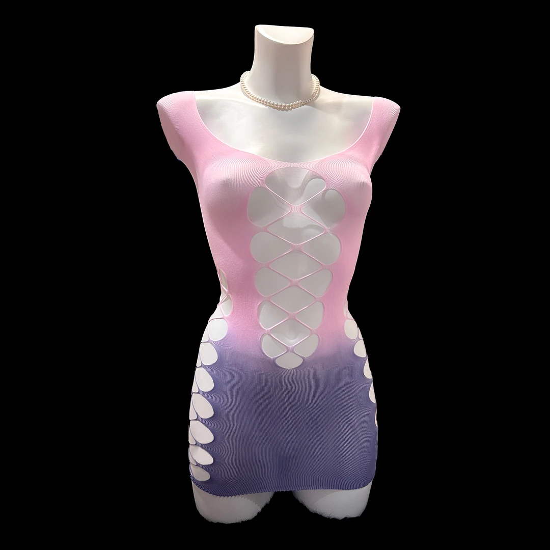 【霓虹 Neon】大码渐变色针织修身弹睡裙