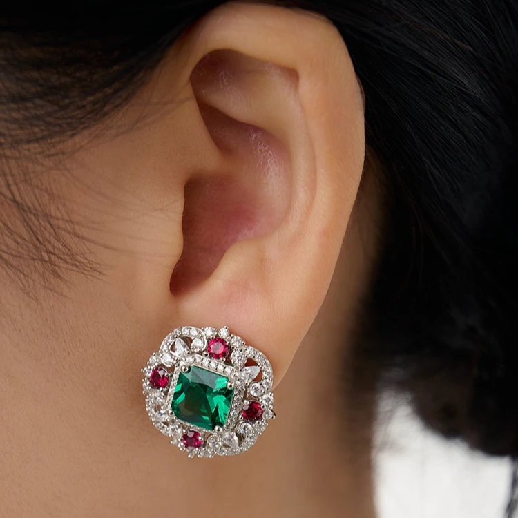 铜合金锆石耳饰 绿色耳钉ED002-ZH05