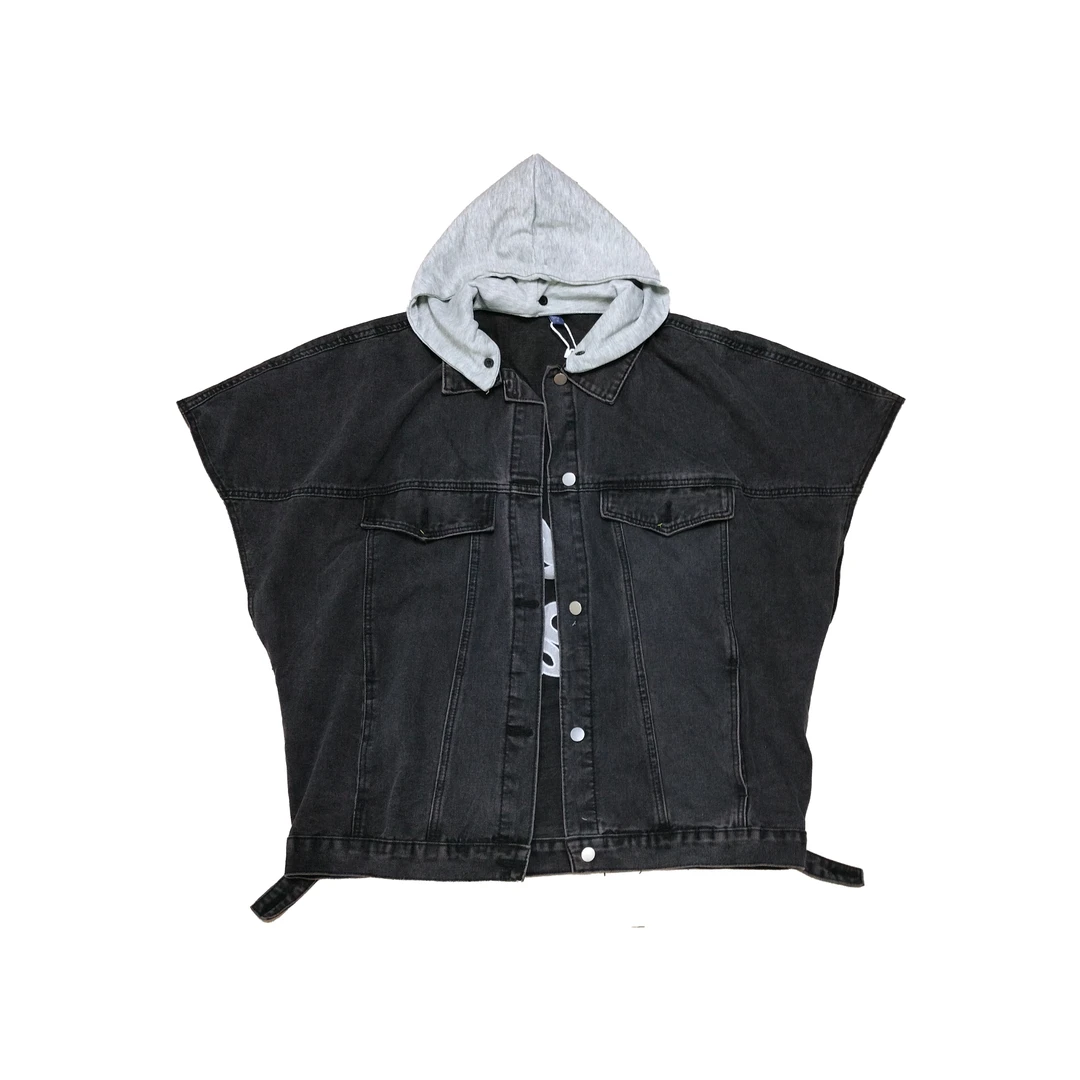 2024年早秋新款休闲百搭宽松做旧连帽牛仔马甲外套5238