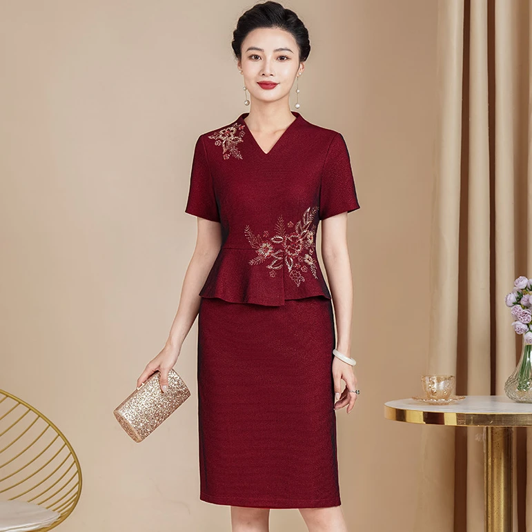 高档妈妈装婚宴会旗袍裙喜婆婆优雅连衣裙结婚晚礼服敬酒服夏装