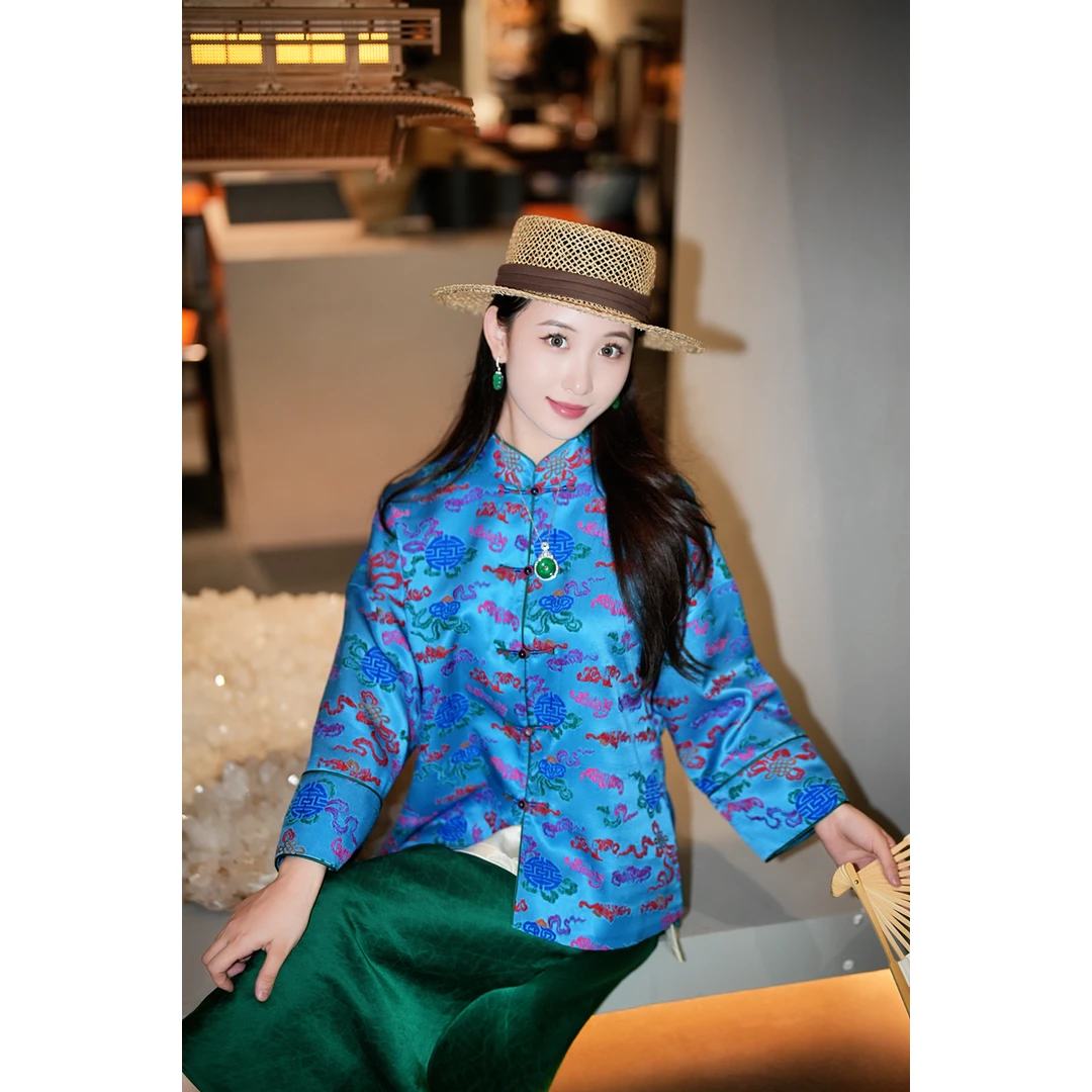 蓝大【露染​​棠​​】桑蚕丝上衣外套5356