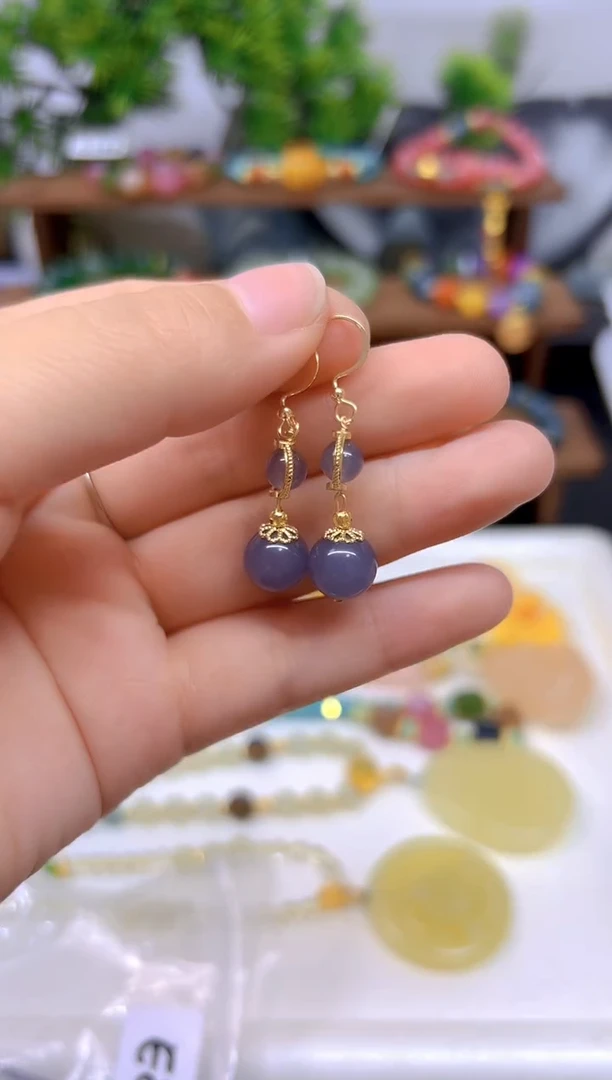 和田玉14K金镶嵌耳饰E802