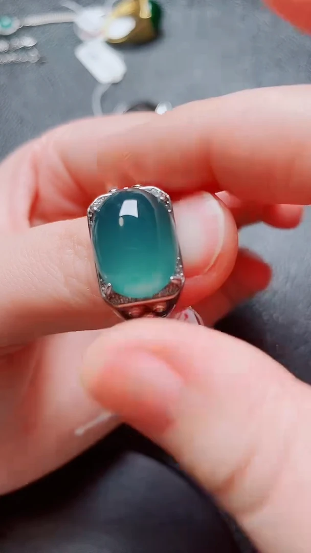 翡翠戒指银S925镶嵌1111