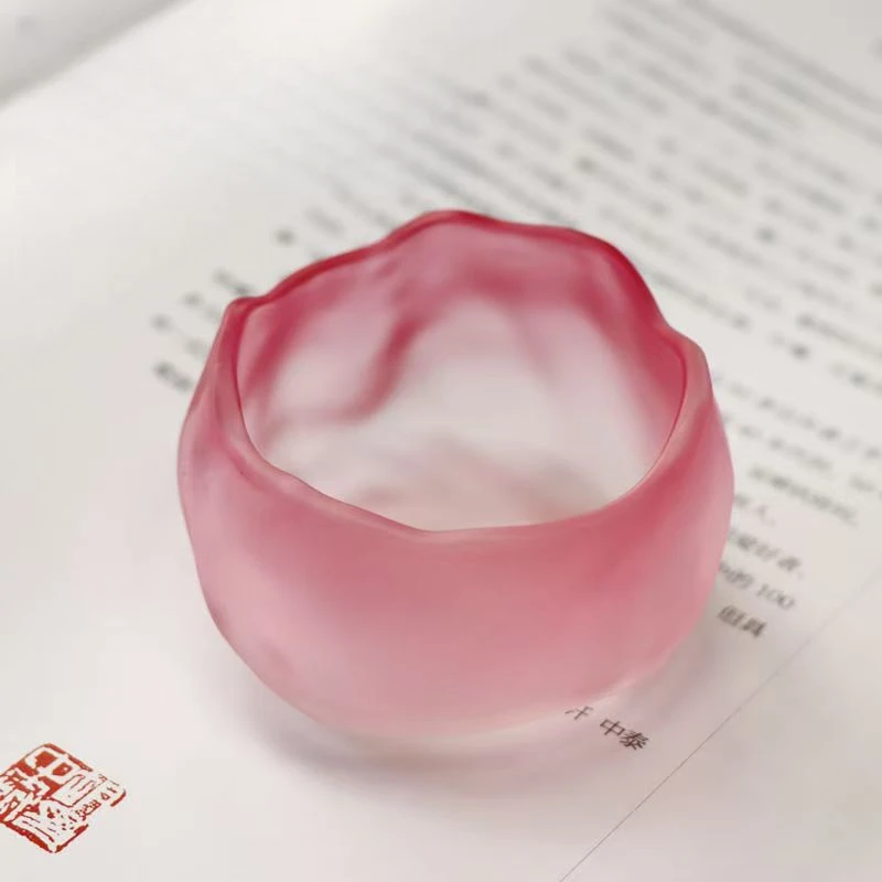 仿琉璃玻璃磨砂女士茶杯陶瓷茶具粉色手握杯