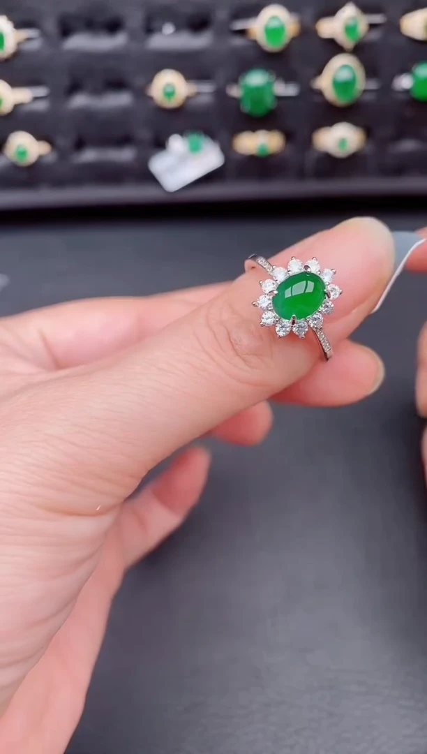 银S925镶嵌戒指翡翠天然a货翡翠155