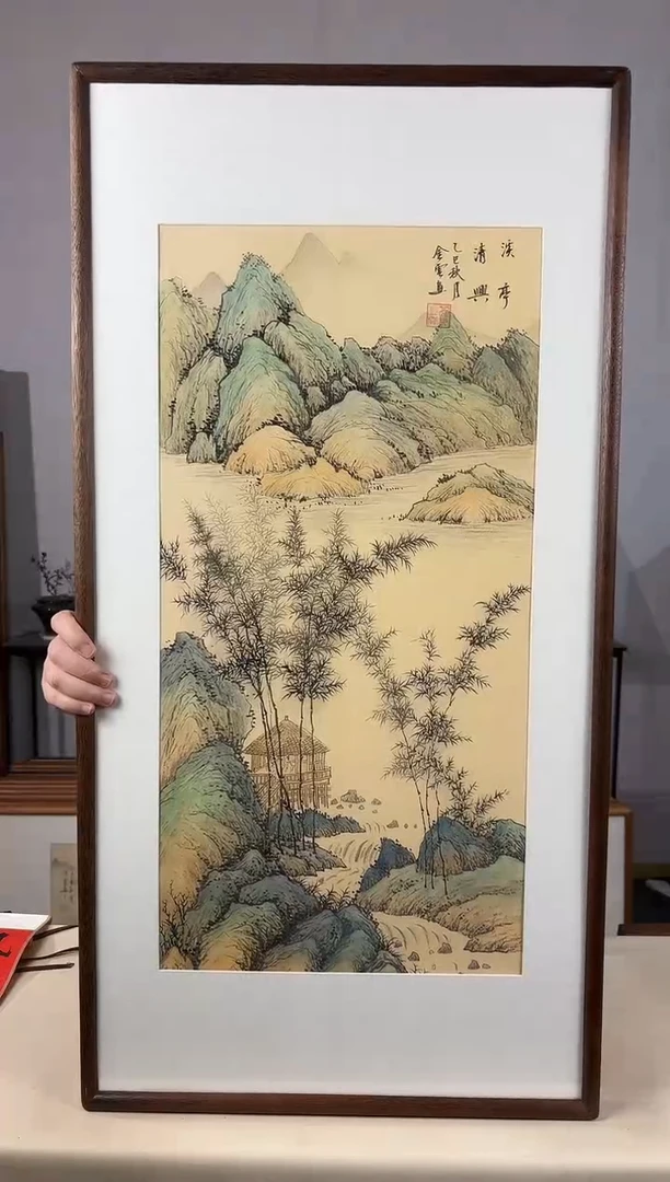 国画手绘*溪亭清兴*47*92cm带框发货