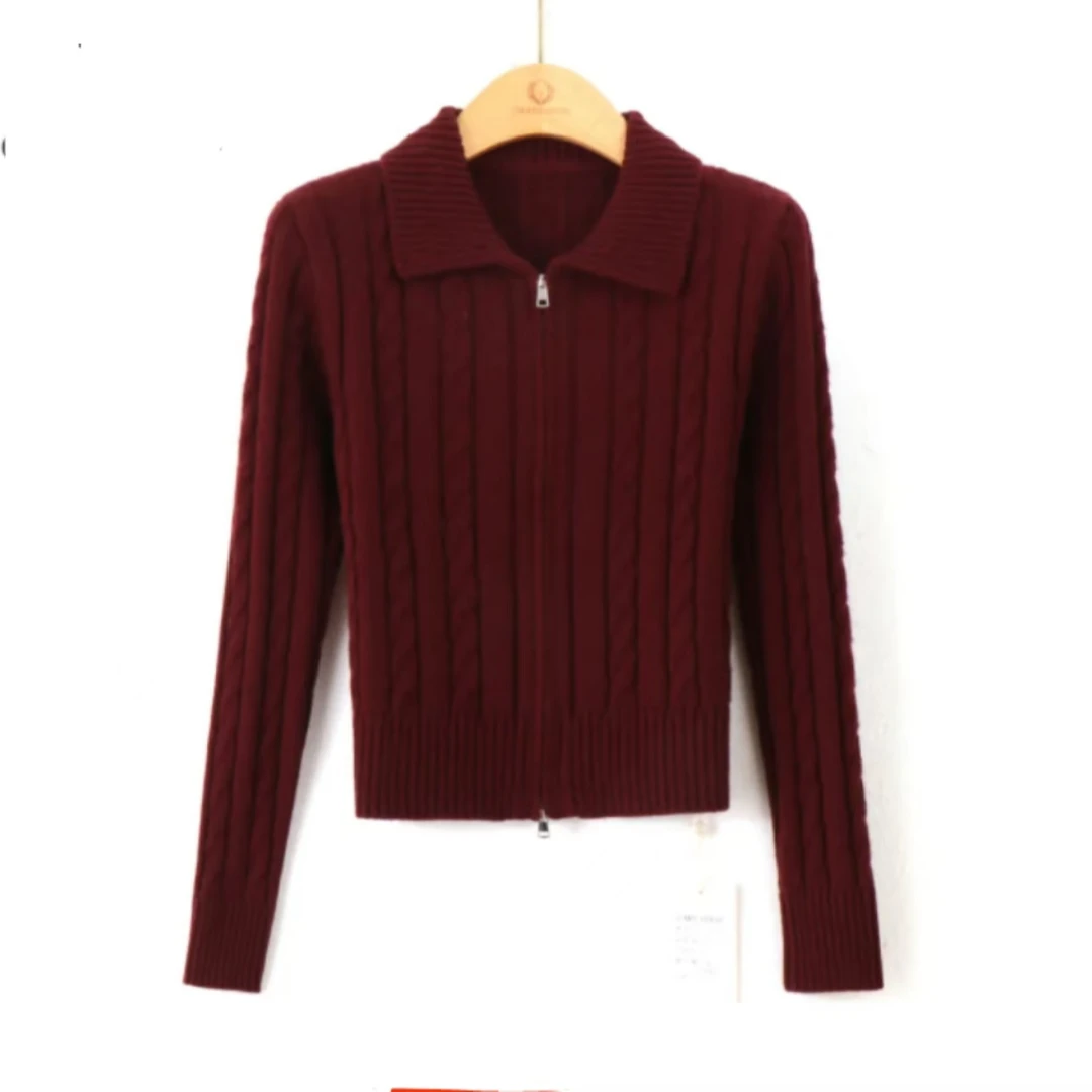 2024秋季新款气质针织衫百搭上衣女纯色V领修身长袖开衫