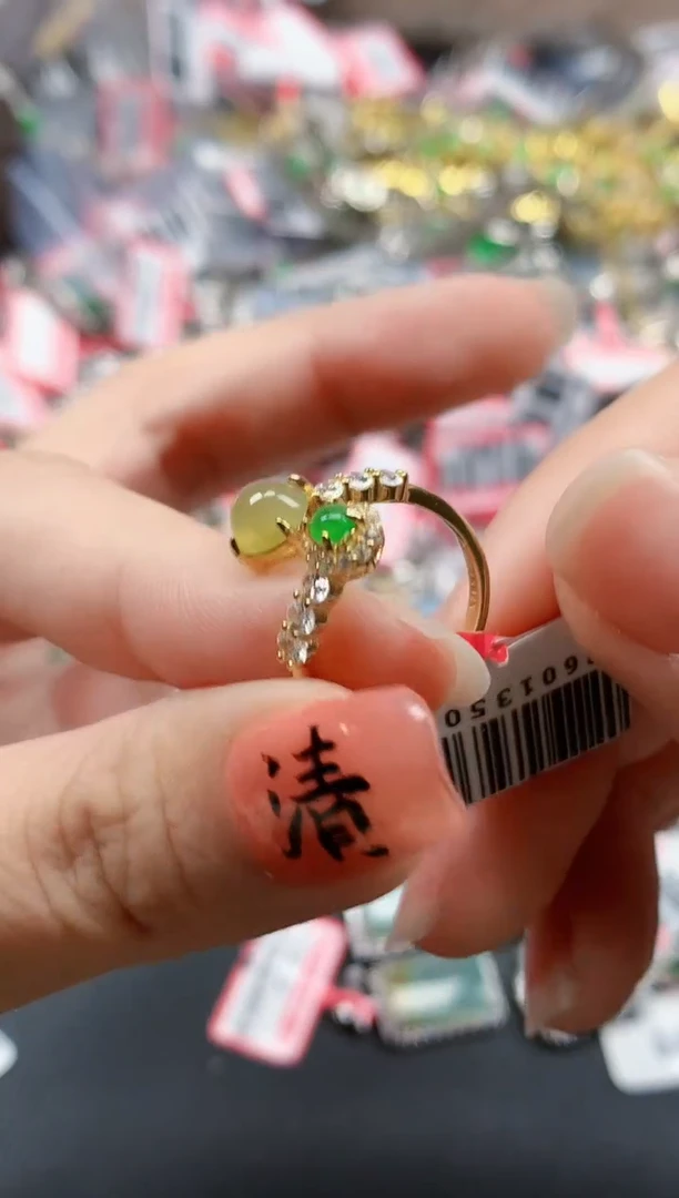 银S925镶嵌戒指翡翠天然A货缅甸翡翠