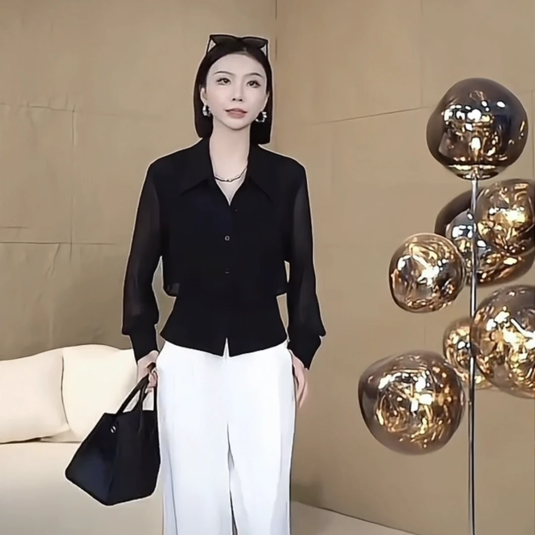 POLO领拼接长袖薄款2025春季夏季衬衫单排多扣修身型宽松型成人