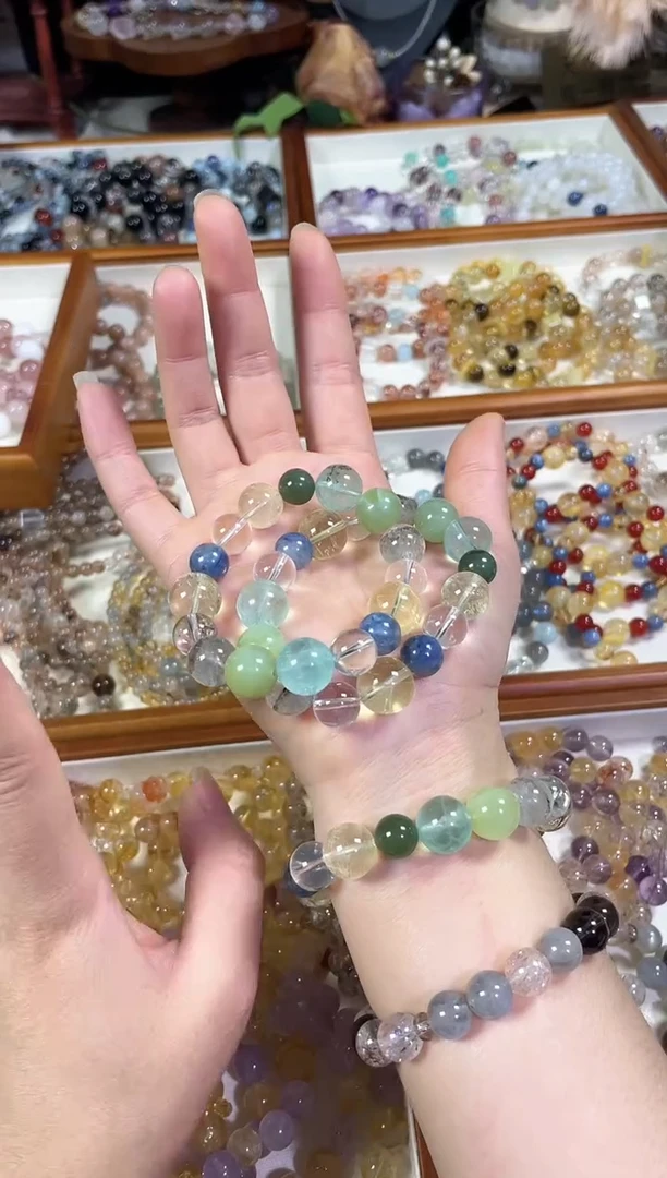 未镶嵌手串水晶天然绿幽灵白水晶蓝晶石绿萤石多宝手串