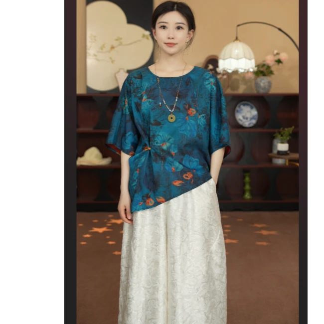 菁菁- 2530  新中式国风夏季新款圆领中袖上衣