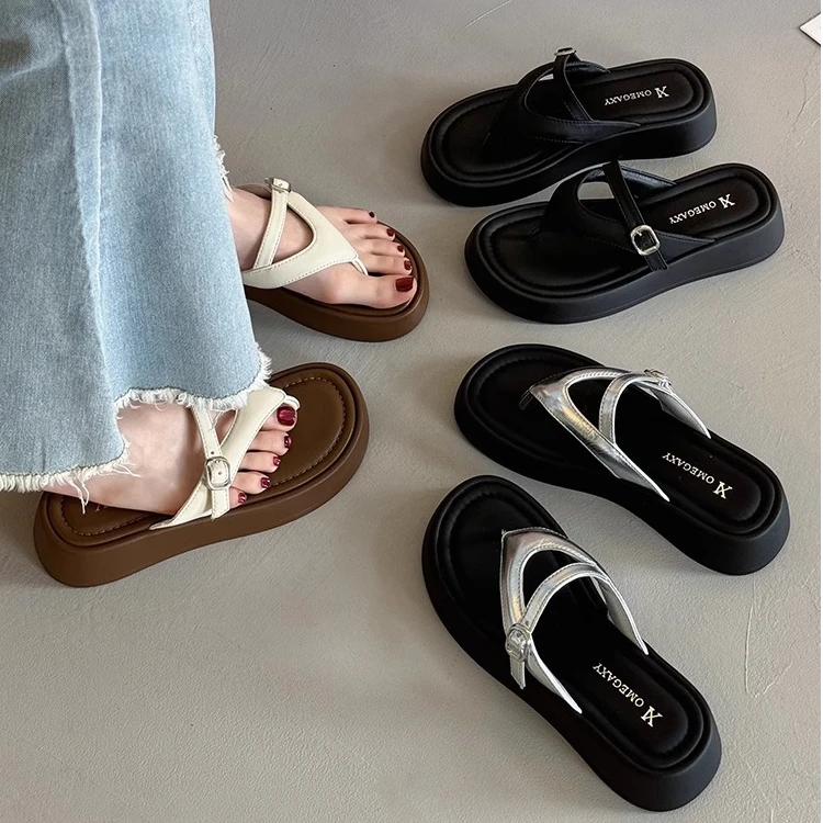 法式人字拖女外穿2025新款夏季潮流复古小个子厚底夹趾凉拖鞋子