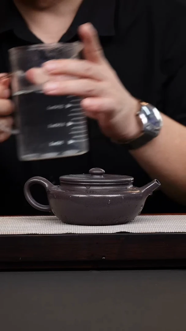 茶壶紫砂天青刻绘扁晨