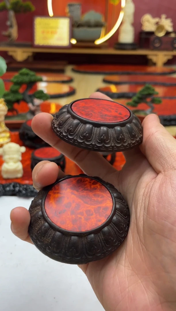 东非黑黄檀（紫光檀）（微瑕）小莲花壶承2个