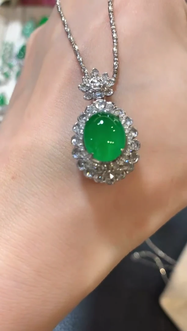 吊坠(不含链)18K金镶嵌翡翠n87