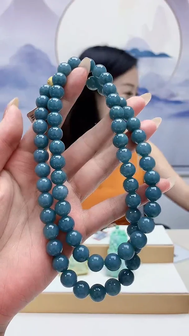 未镶嵌定制翡翠4852MM-毛货珠链50