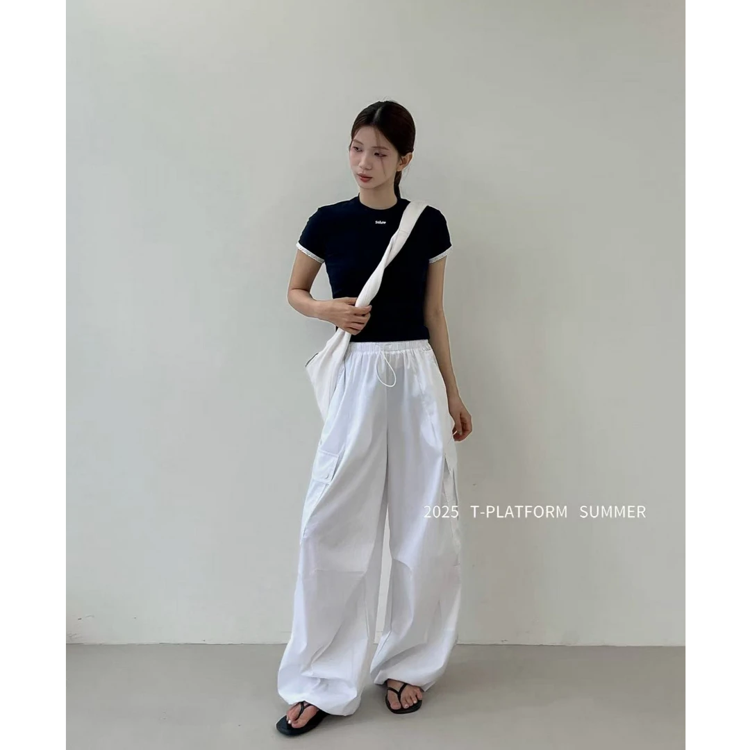 十三行T台-夏季福秒大口袋抽绳工装裤#15665