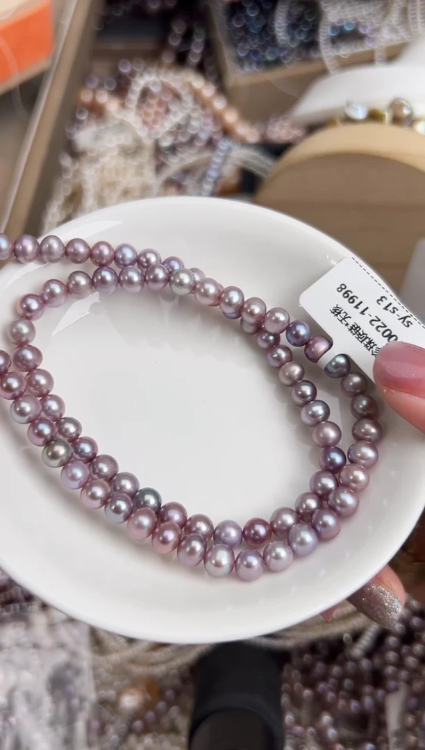 未镶嵌22淡水珍珠无核*强光珍珠项链紫6mm左右