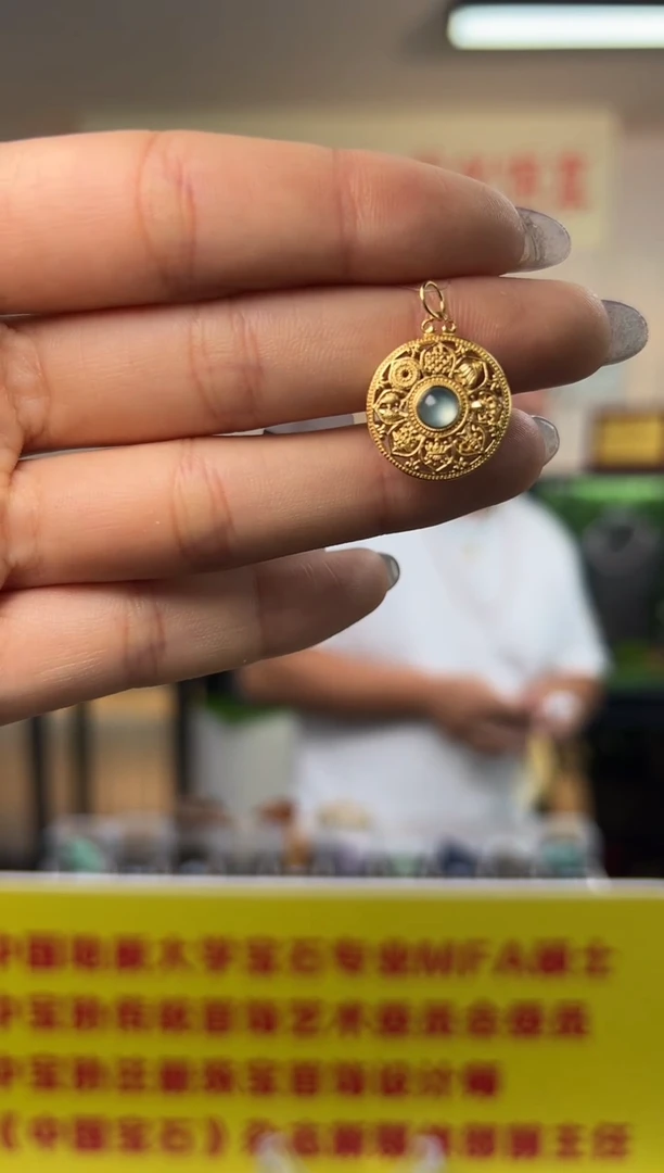 翡翠银S925镶嵌吊坠(不含链)天然A货翡翠八宝罗盘吊坠S925银