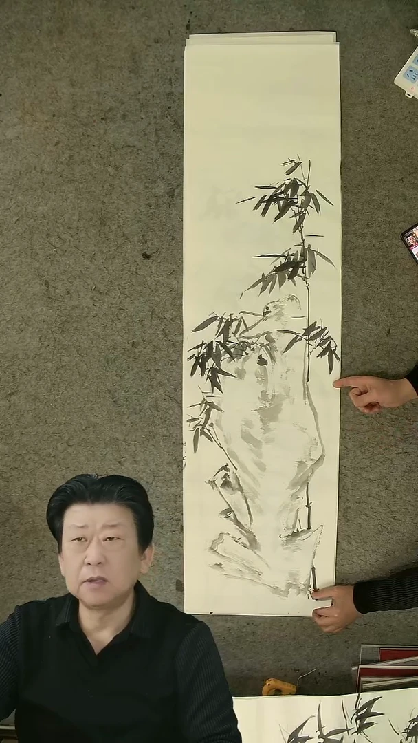 国画四尺对开  墨竹条屏 34*138cm