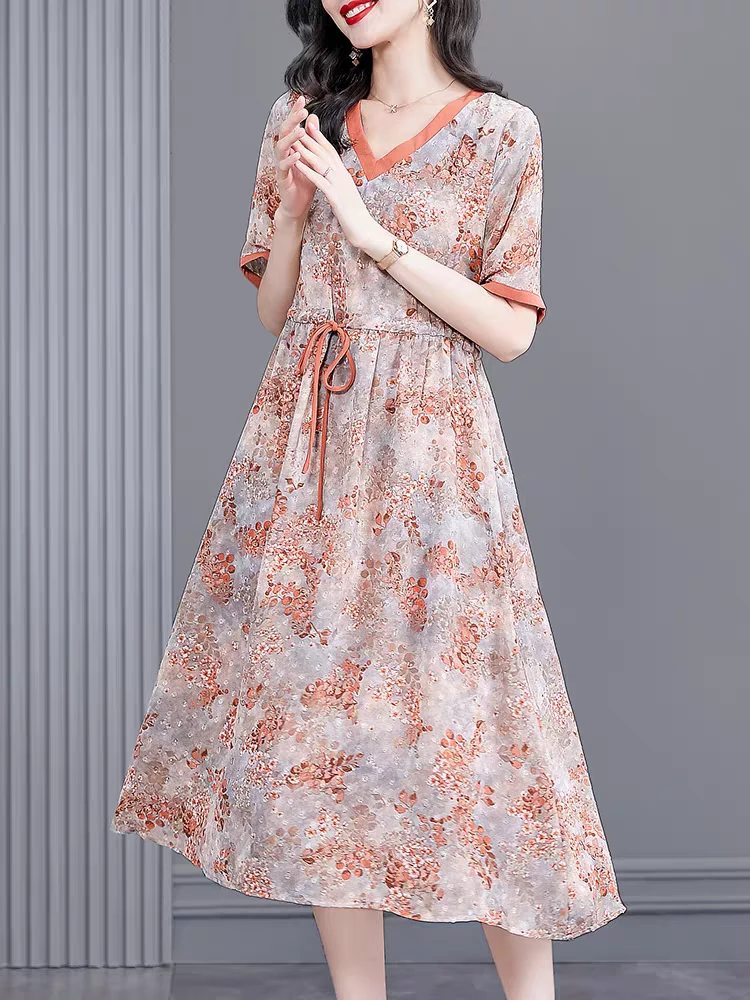 G370夏装碎花连衣裙洋气2025新款时尚女士夏季短袖