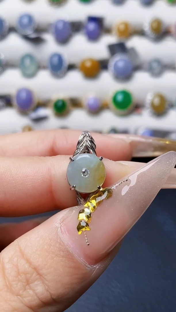 银S925镶嵌戒指翡翠7611