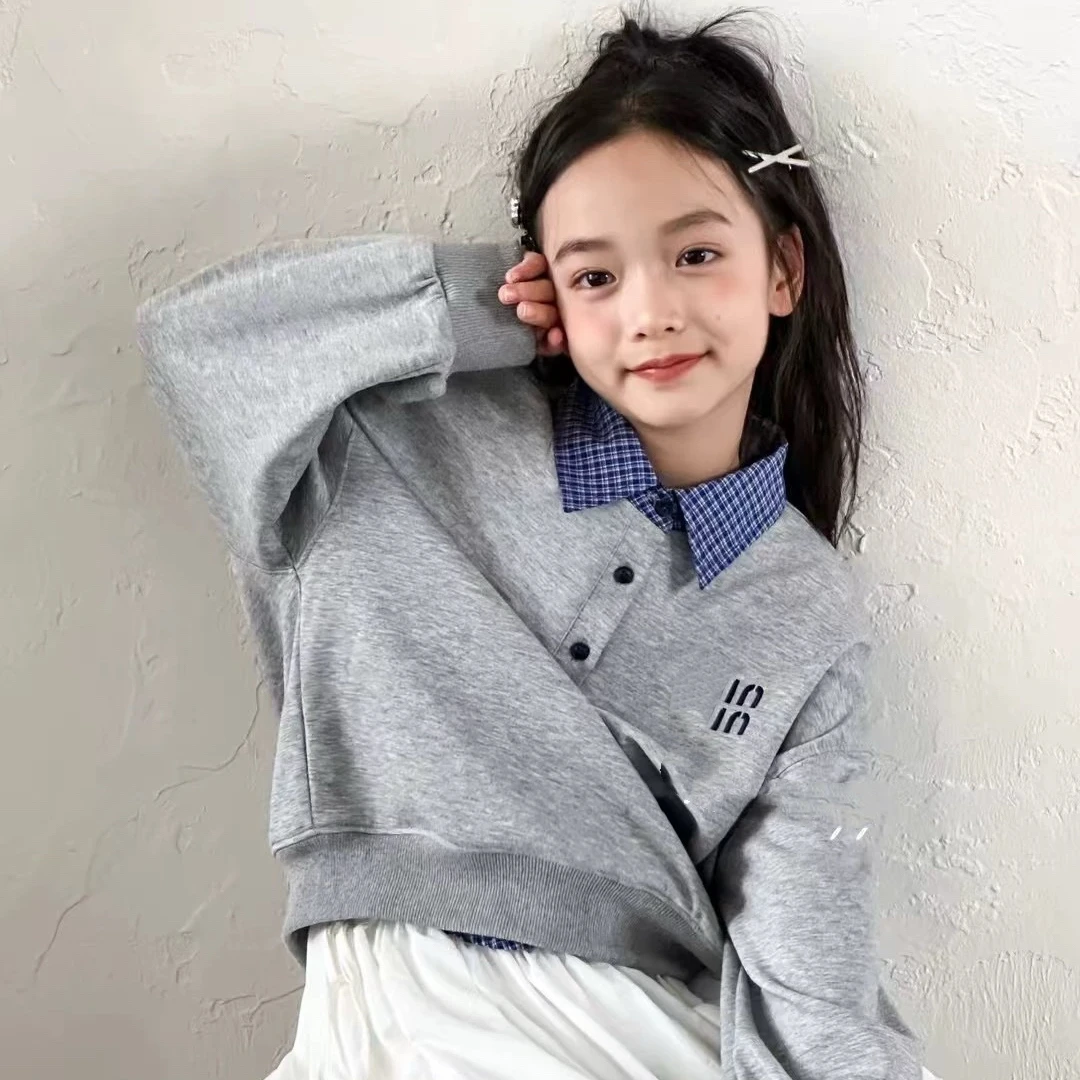 现货   2025夏季儿童新款女童时尚假两件拼接卫衣10768