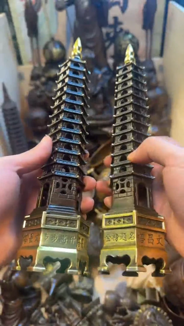 潼潼古铜只卖真铜！（铜鎏金工艺十三层文昌塔/对）