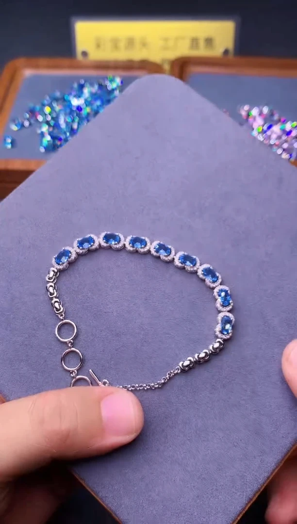 海蓝宝石手链银S925镶嵌0000