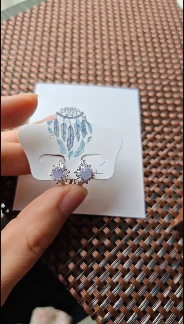 【闪购商品】翡翠耳饰银S925镶嵌翡翠耳饰S925银镶嵌