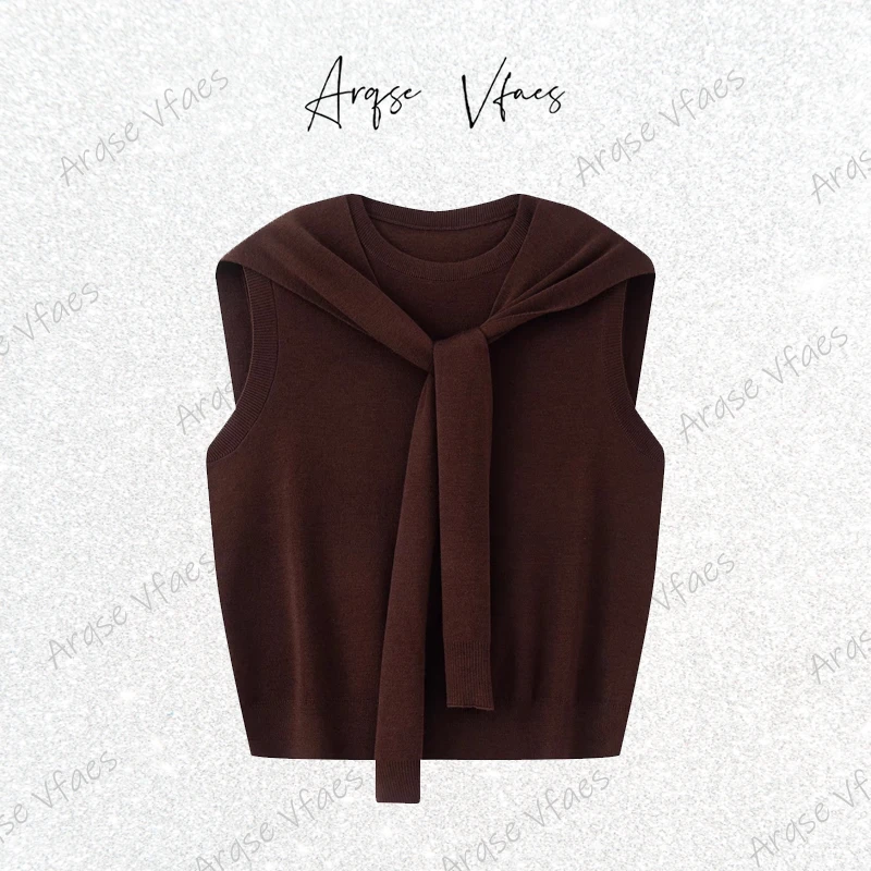 艾家同款2025夏新款纯色毛针织衫套头休闲披肩无袖上衣女AR803048