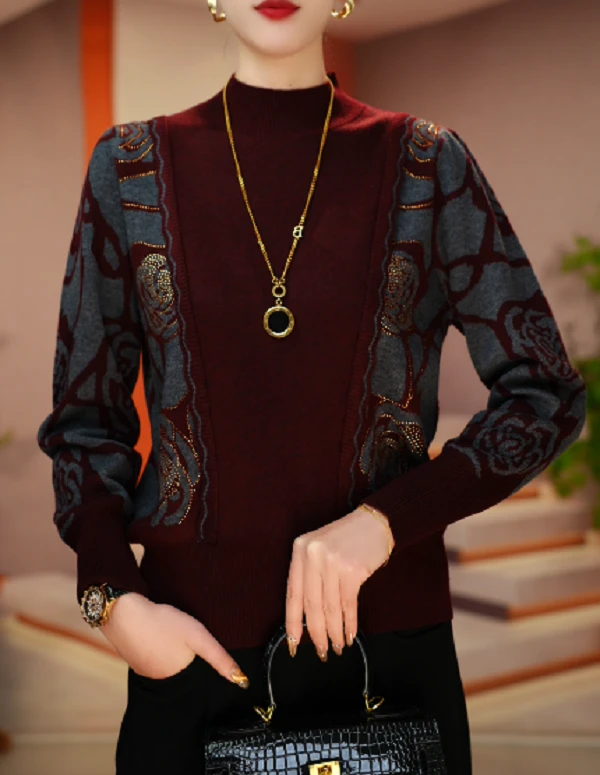 千渝 秋冬保暖毛衣抗起球高端显瘦百搭减龄气质时尚套头V25Z052