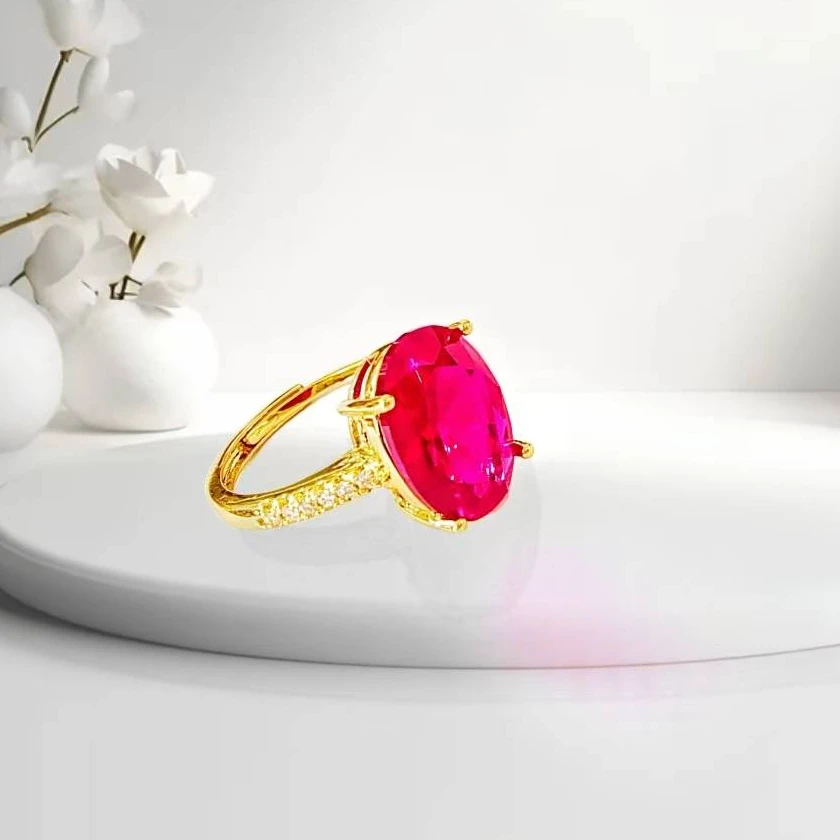【玉总专属】BM-S228培育红宝石鸽子蛋面合金镶嵌戒指（可开口）