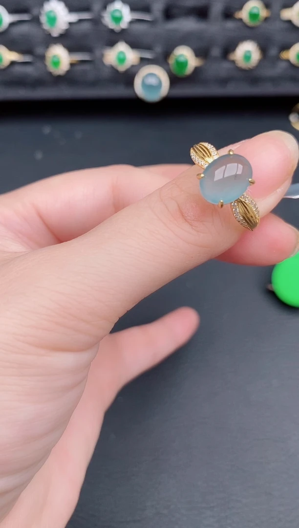 银S925镶嵌戒指翡翠天然a货翡翠189