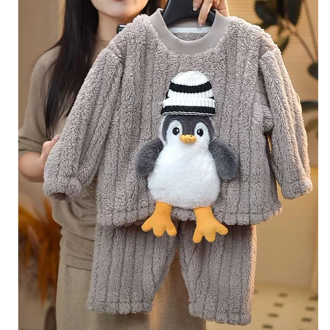 2025款冬季儿童卡通保暖可爱宝宝家居服套装25Y0002