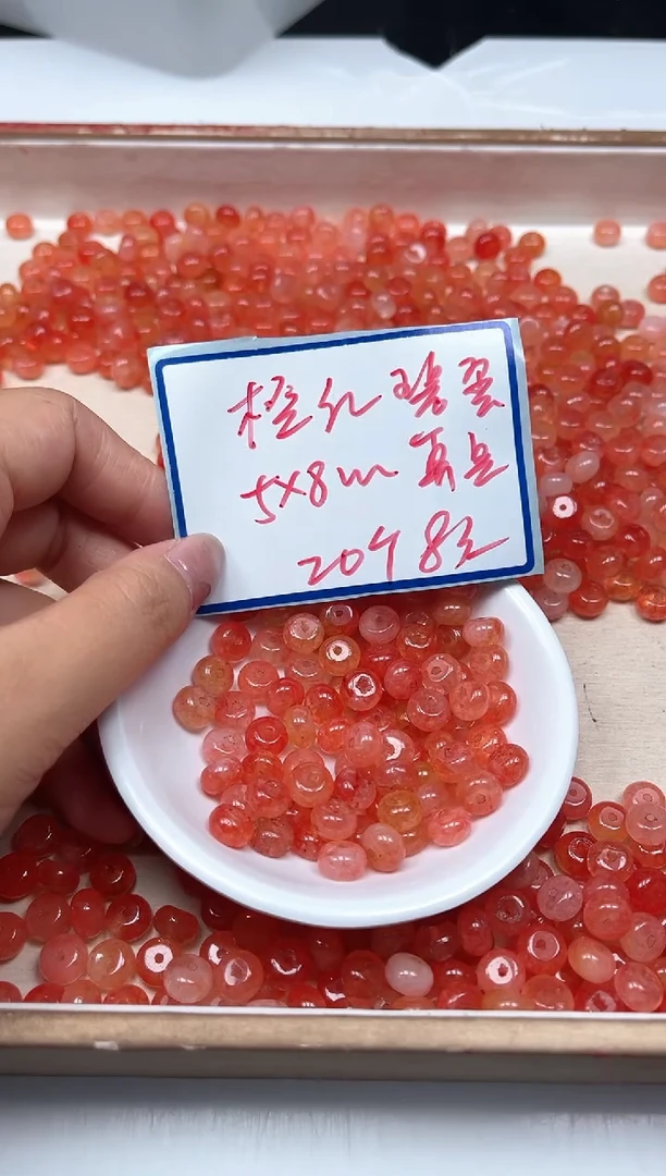 散珠未镶嵌碧玺M824 橙红碧玺5*8mm20个8元