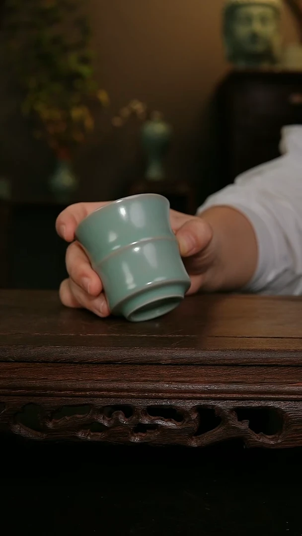 摆件仿古手工军绿竹节杯