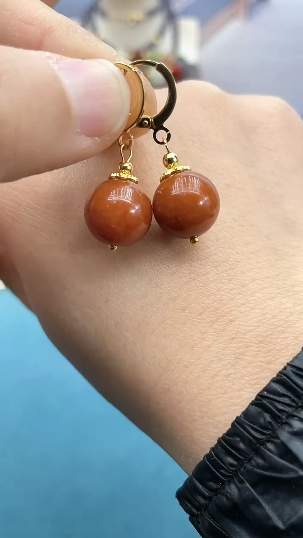 【闪购商品】翡翠耳饰14K金镶嵌红耳包AA