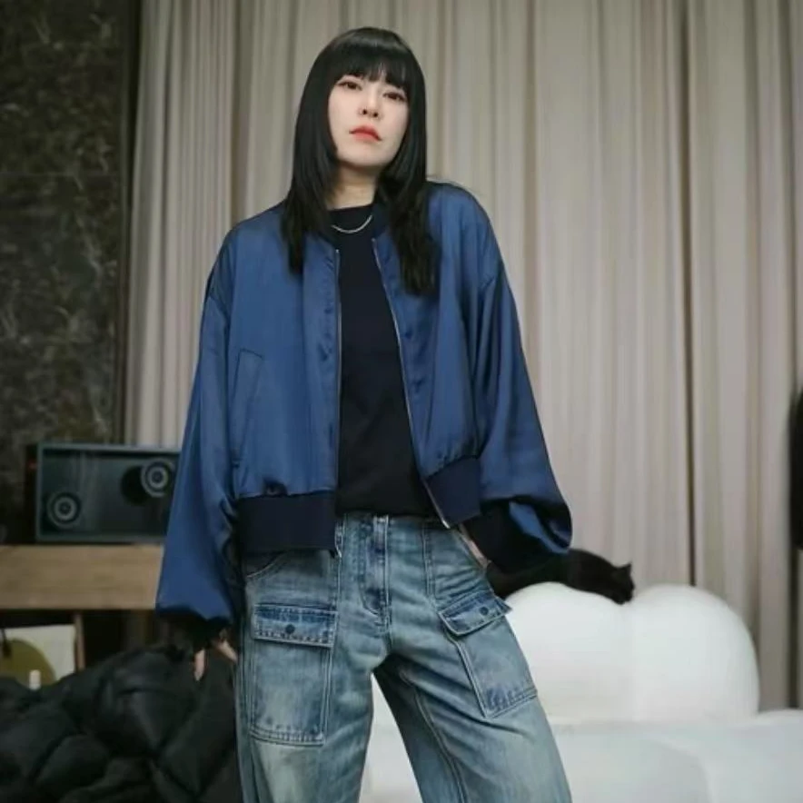 福利春季新款藏蓝色丝滑棒球服湿哒哒外套NF0502011