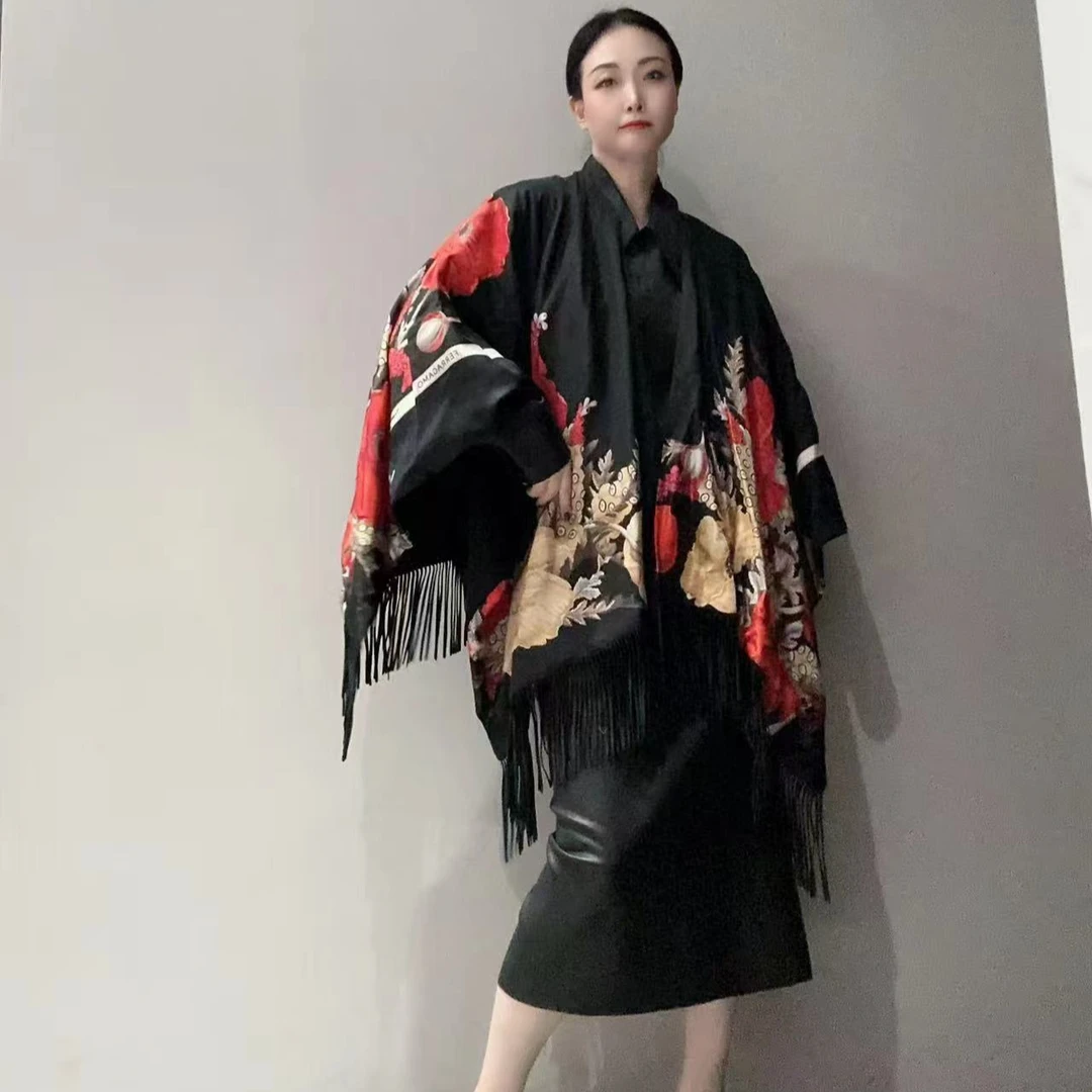 斗篷式披肩真丝羊毛国风春秋民族风双面穿MC9498