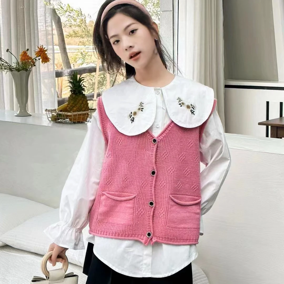 409188《现》优选韩版儿童舒适时尚百搭毛衣马甲两件套